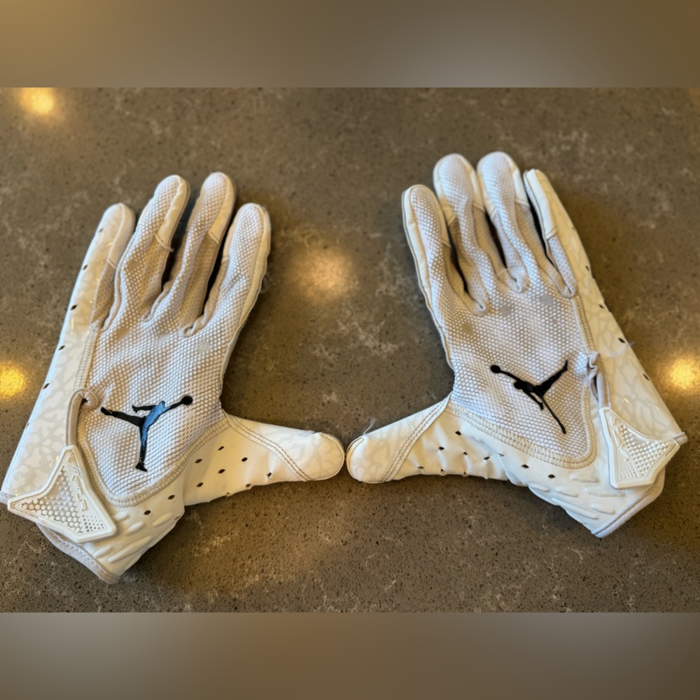 White Jordan Football Gloves with Black Logo